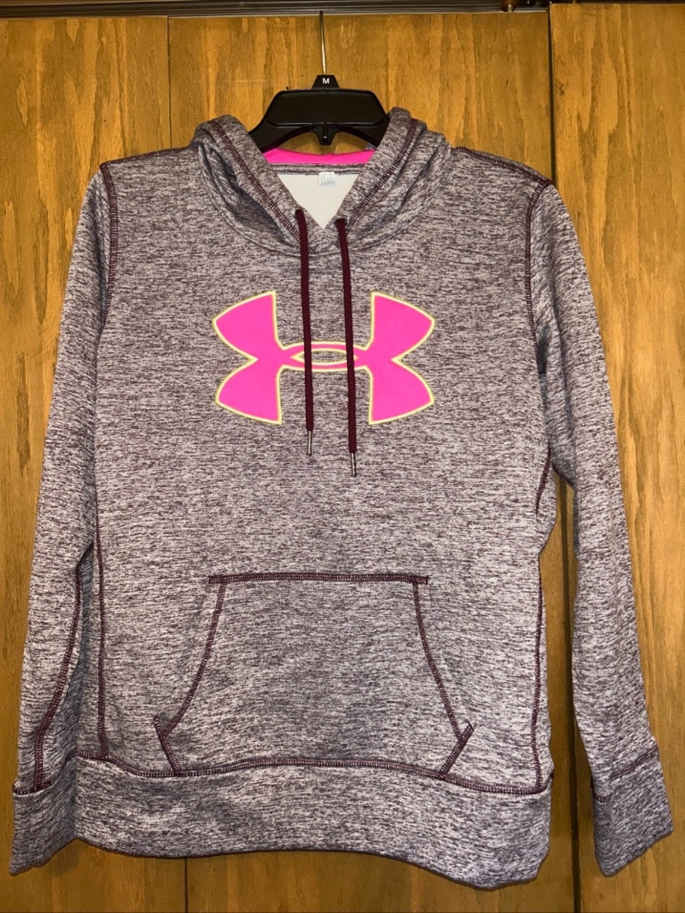 Under Armour Heathered Maroon Hoodie with Pink Logo